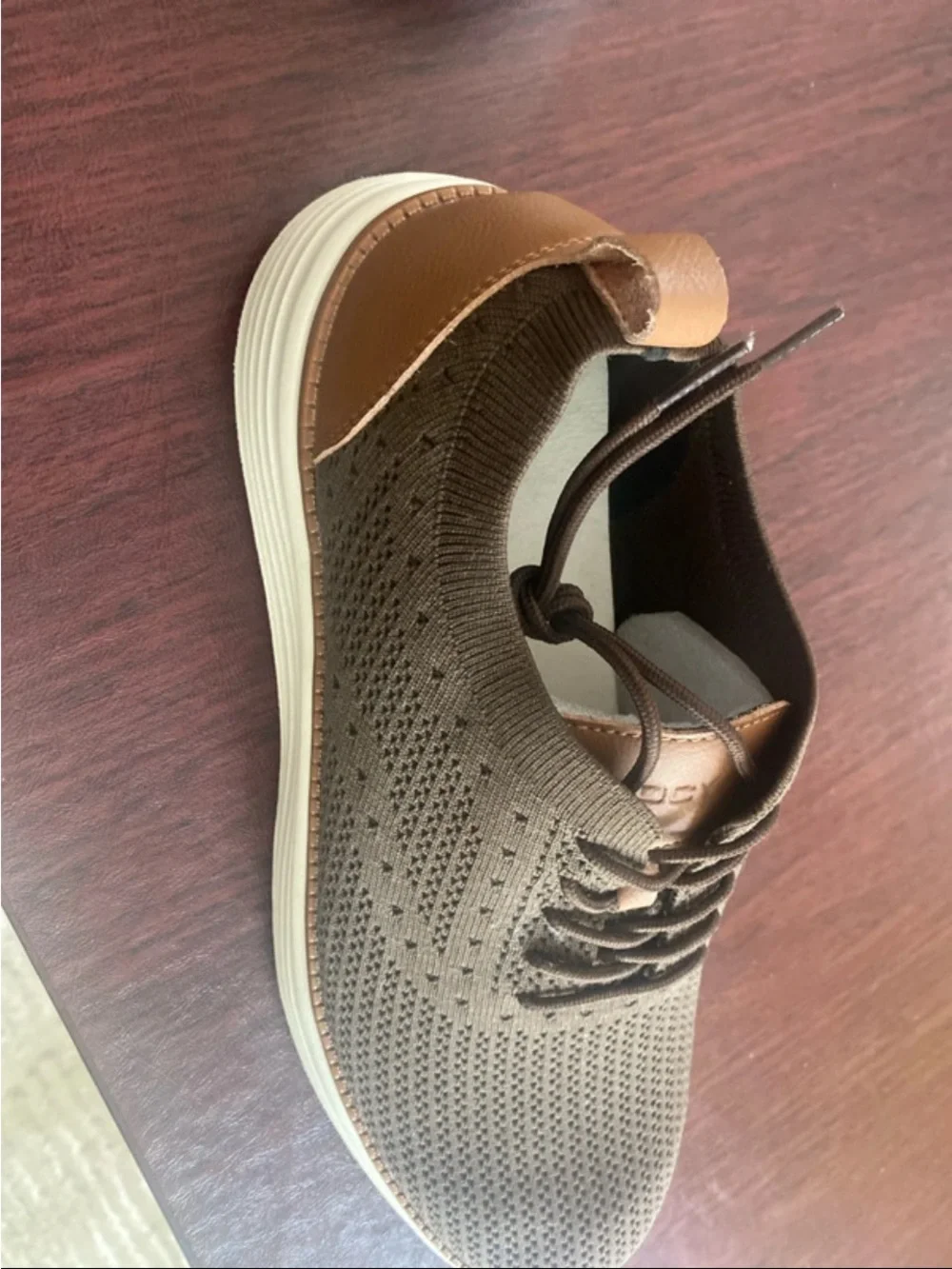 Men's Brown Knit Slip-On Loafers with Leather Trim